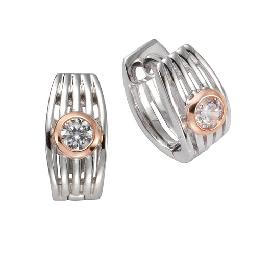 Creole aus Silber 925 rhodiniert/rosé mit je einem weißen Zirkonia-Stein und 1,4cm Länge