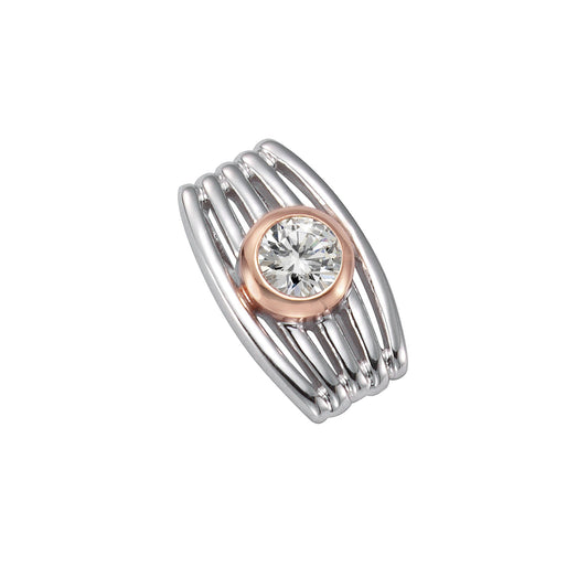 Anhänger aus Silber 925 rhodiniert/rosé mit einem weißen Zirkonia-Stein und 1,7cm Länge