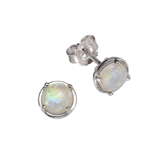 Ohrstecker 925/- Sterling Silber rhodiniert mit synth. Opal und 7mm Durchmesser