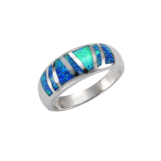 Damenring aus 925/- Sterling Silber rhodiniert mit synth. Opal