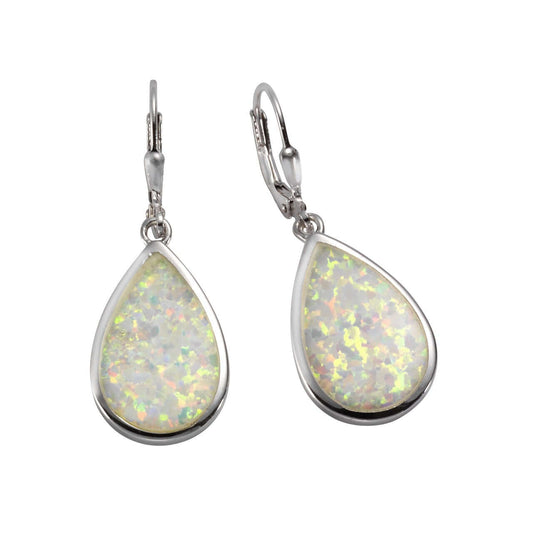 Schmuck Ohrhänger Ohrringe 925er Sterling Silber synth. Opal weiß 3,7cm, 1 Paar günstig kaufen