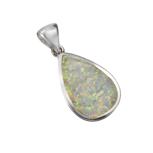 Anhänger 925/- Sterling Silber rhodiniert mit synth. Opal in weiß