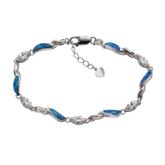 Armband aus 925/- Sterling Silber rhodiniert mit 6x synth. Opal und 5x Zirkonia sowie 18+3cm Länge