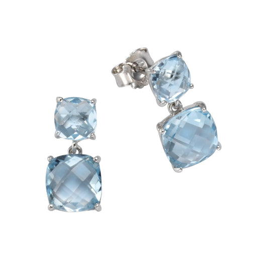 Ohrstecker aus 925/- Sterling Silber rhodiniert mit je 2 Blautopas (beh.)