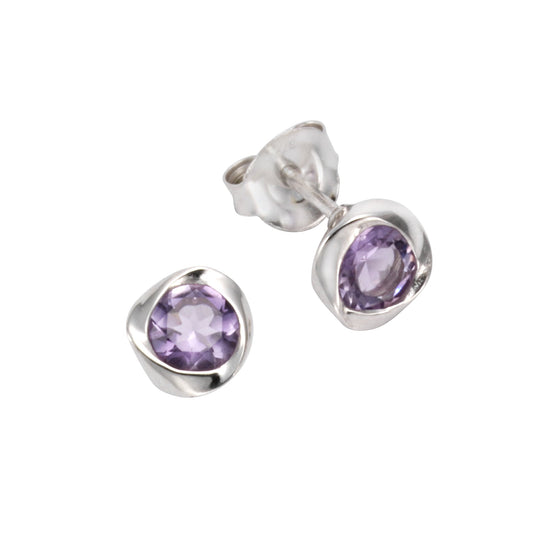 Zeeme Gemstones - Damen-Ohrstecker aus 925 Sterling Silber rhodiniert mit echtem Amethyst 5mm