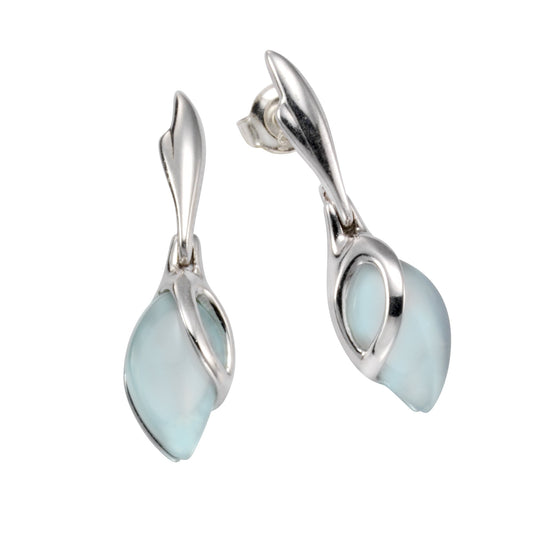 Ohrstecker aus 925/- Sterling Silber rhodiniert mit je einem Aqua-Achat und 2,7cm Länge