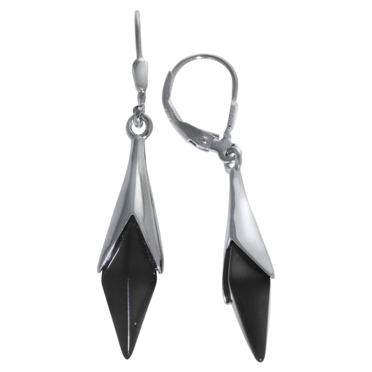 Ohrhänger aus 925/- Sterling Silber rhodiniert mit synth. Onyx in schwarz mit 4,6cm Länge