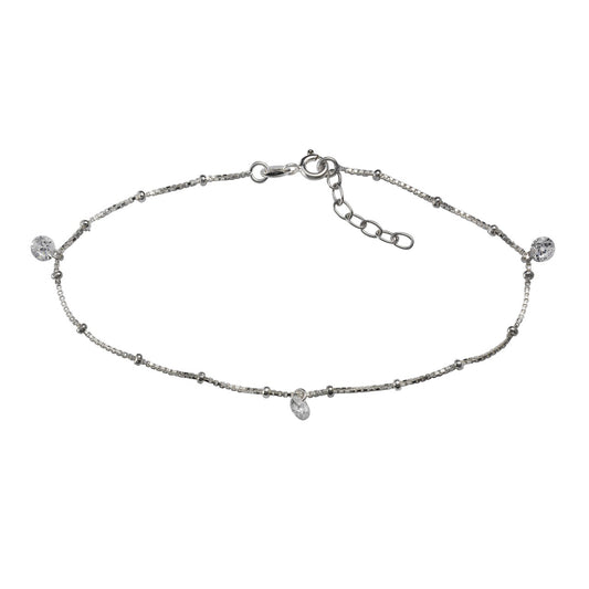 Echtschmuck Fußkette Damen 925 Silber rhodiniert Zirkonia weiß 23+2cm