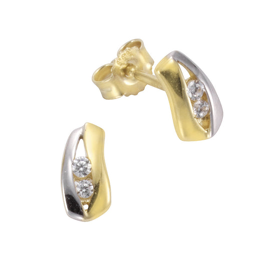 Ohrringe Gold 333 zweifarbig mit je zwei Zirkonia und 0,8cm Länge