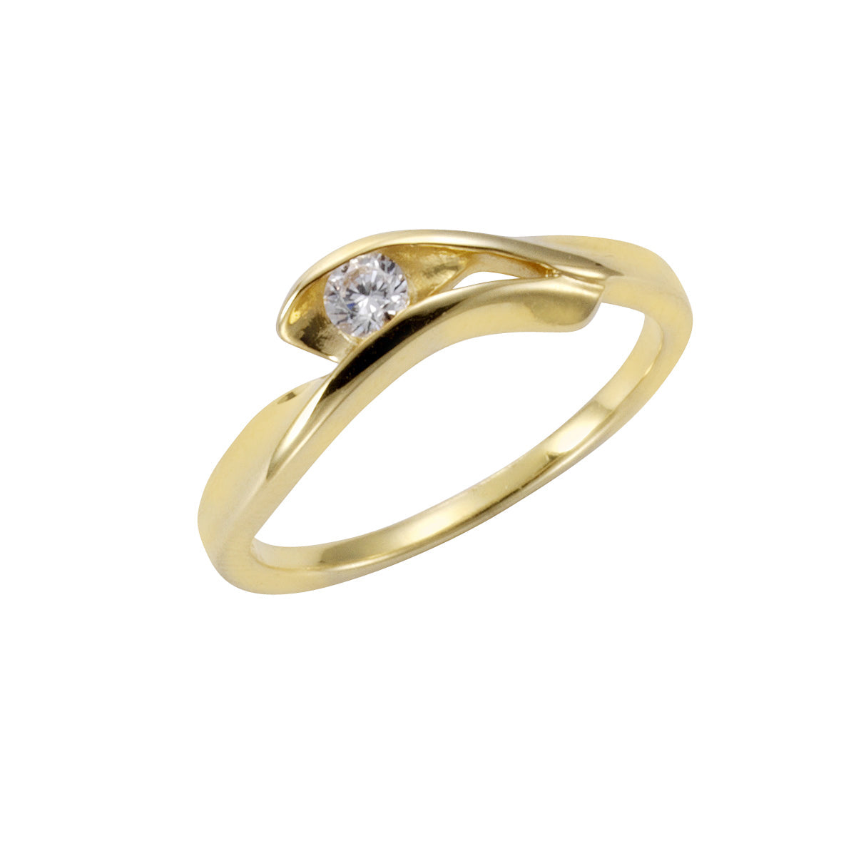 Damenring aus 333/- Gelbgold mit einem weißen Zirkonia-Stein