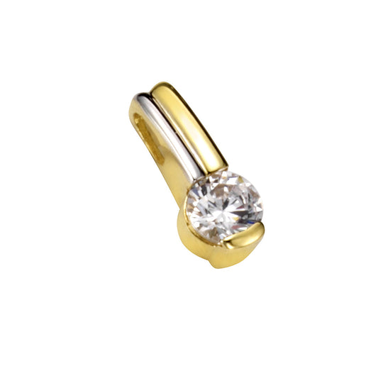 Anhänger aus 333/- Gelbgold bicolor mit einem weißen Zirkonia-Stein und 1,5cm Länge