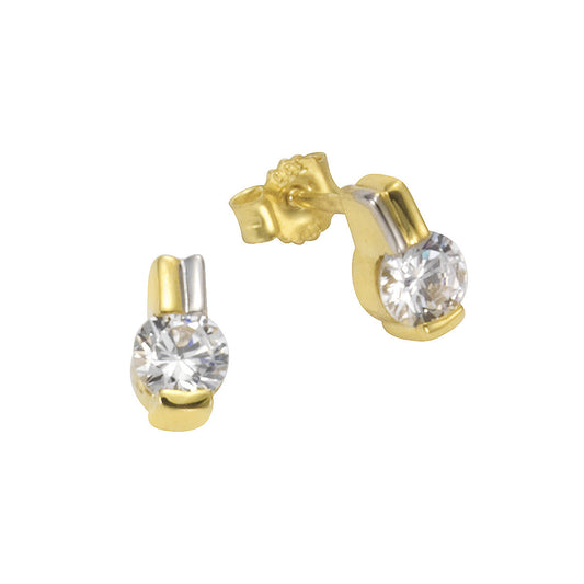 Ohrstecker aus 333/- Gelbgold bicolor mit je einem Zirkonia-Stein und 0,7cm Länge