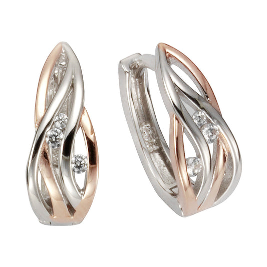 Zeeme Silver - Damen-Ohrringe 925 Sterling Silber zweifarbig 6x Zirkonia weiß