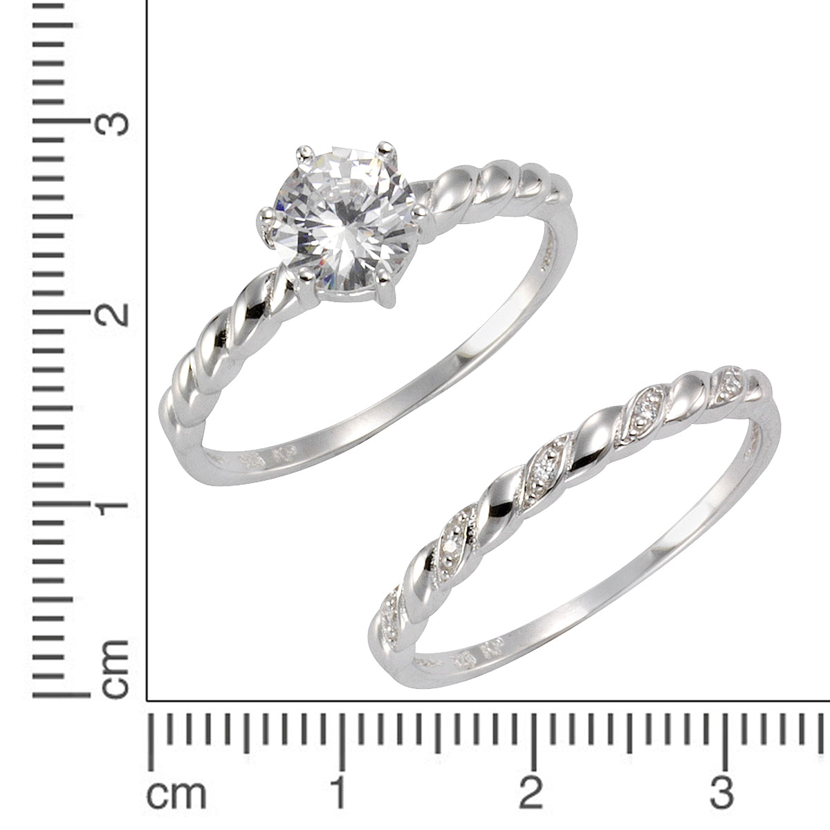 Ring Set 925/- Sterling Silber rhodiniert Zirkonia