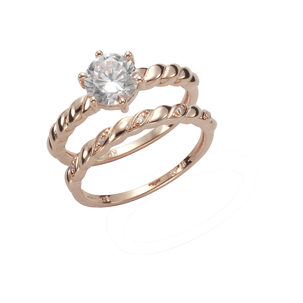 Ring Set Silber 925 rosé vergoldet zweiteilig mit 6 weißen Zirkonia Steinen