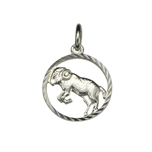 Anhänger Sternzeichen Widder 925/- Sterling Silber rhodiniert mit 15mm Durchmesser und 21mm Länge