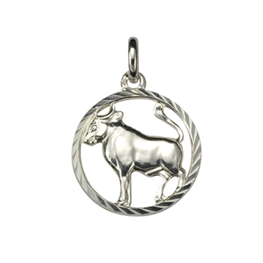 Anhänger Sternzeichen Stier 925/- Sterling Silber rhodiniert mit 15mm Durchmesser und 21mm Länge