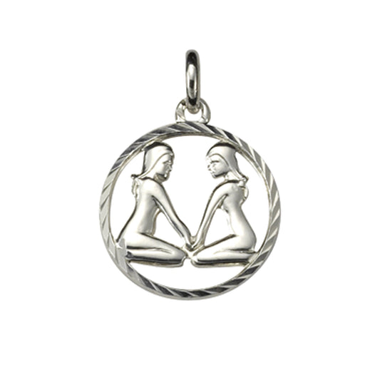 Anhänger Sternzeichen Zwillinge 925/- Sterling Silber rhodiniert mit 15mm Durchmesser und 21mm Länge