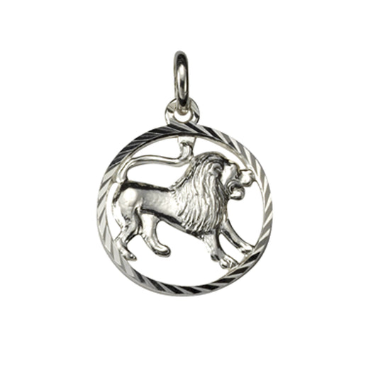 Anhänger Sternzeichen Löwe 925/- Sterling Silber rhodiniert mit 15mm Durchmesser und 21mm Länge