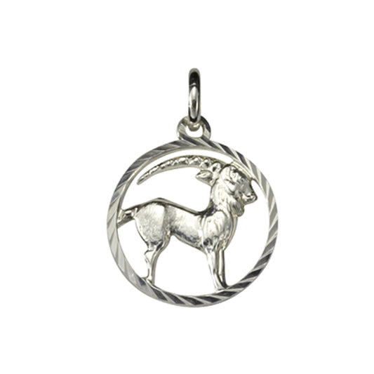Anhänger Sternzeichen Steinbock 925/- Sterling Silber rhodiniert mit 15mm Durchmesser und 21mm Länge