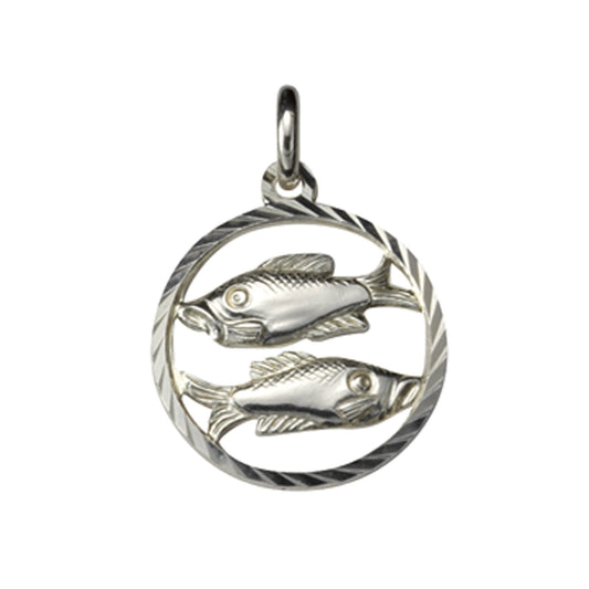 Anhänger Sternzeichen Fische 925/- Sterling Silber rhodiniert mit 15mm Durchmesser und 21mm Länge