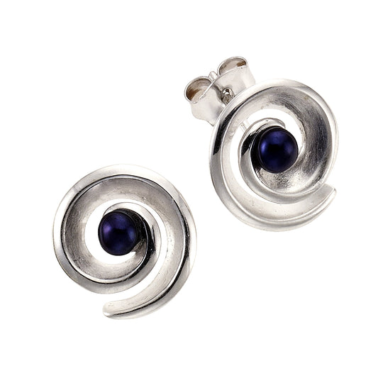 Zeeme Pearls - Damen-Ohrstecker aus 925 Sterling Silber mit 2x Perle schwarz 3,5-4mm