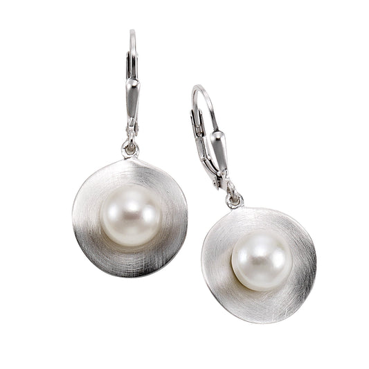Zeeme Pearls - Damen-Perl-Ohrhänger aus 925 Sterling Silber rhodiniert mattiert mit 2 weißen Perlen 7-8mm