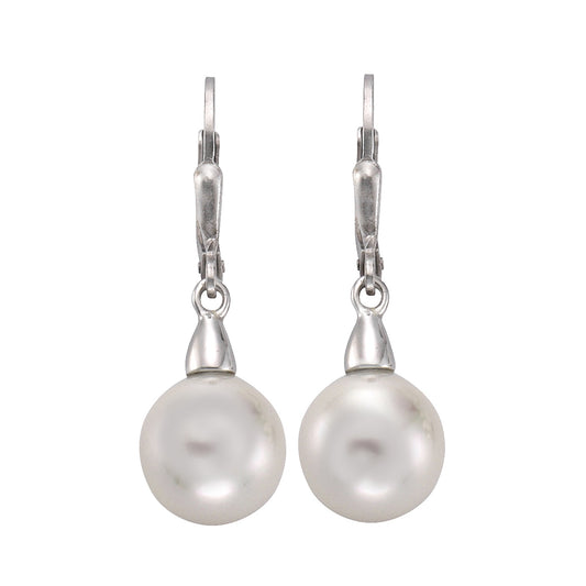 Zeeme Pearls - Damen-Perl-Ohrhänger aus 925 Sterling Silber rhodiniert mit 2x Muschelkernperle weiß 10mm