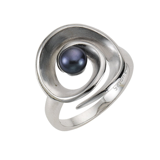 Zeeme Pearls - Damen-Perl-Ring aus 925 Sterling Silber rhodiniert mit schwarzer Perle