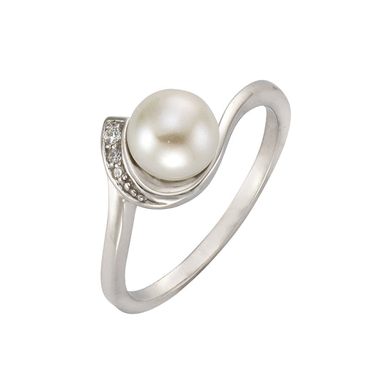 Zeeme Pearls - Damen-Ring aus 925 Sterling Silber rhodiniert mit weißer Muschelkernperle und Zirkonia-Steinen