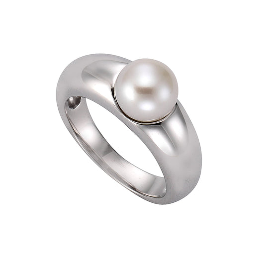 ZEEme Pearls - Ring 925 Sterling Silber rhodiniert Muschelkernperle weiß 8,5-9mm