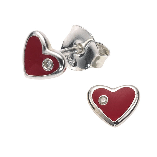 Zeeme for Kids - Kinder-Ohrringe 925 Sterling Silber Lack rot Motiv Herz mit Zirkonia