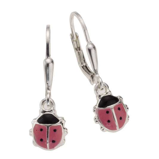 Zeeme for Kids - Kinder-Ohrringe 925 Sterling Silber Marienkäfer Lack pink schwarz