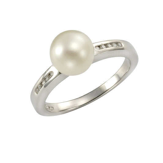 ZEEme Pearls - Ring 925 Sterling Silber Süßwasserzuchtperle weiß mit Zirkonia