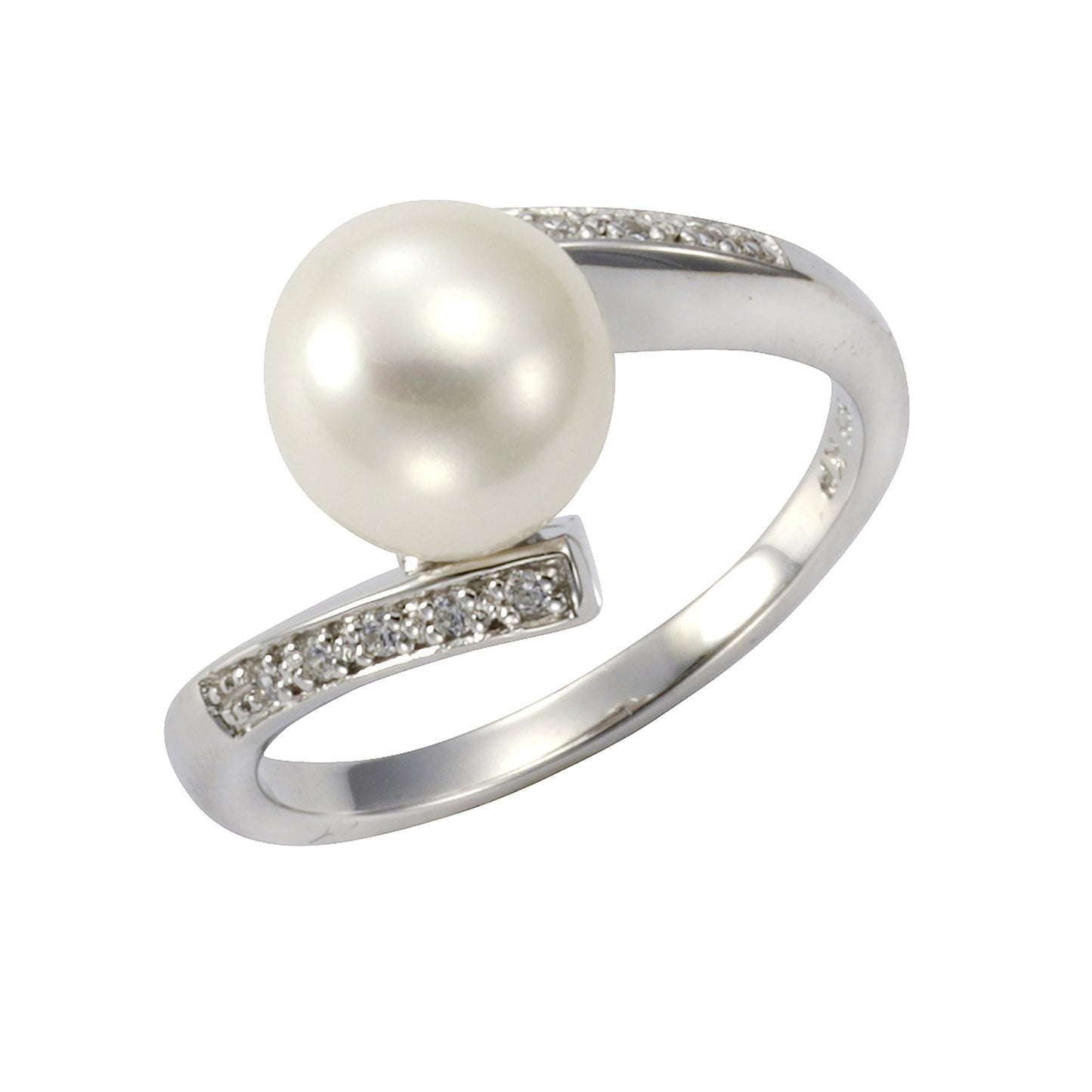 ZEEme Pearls - Ring 925 Sterling Silber Süßwasserzuchtperle weiß mit Zirkonia