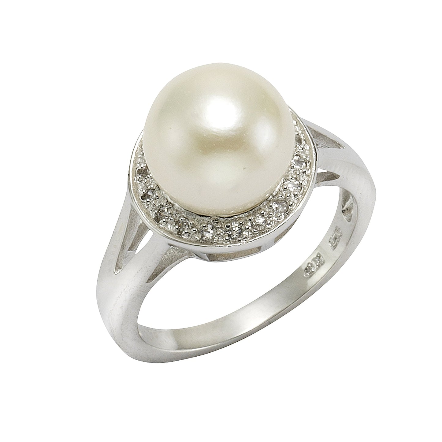 ZEEme Pearls - Ring 925 Sterling Silber Süßwasserzuchtperle Zirkonia weiß