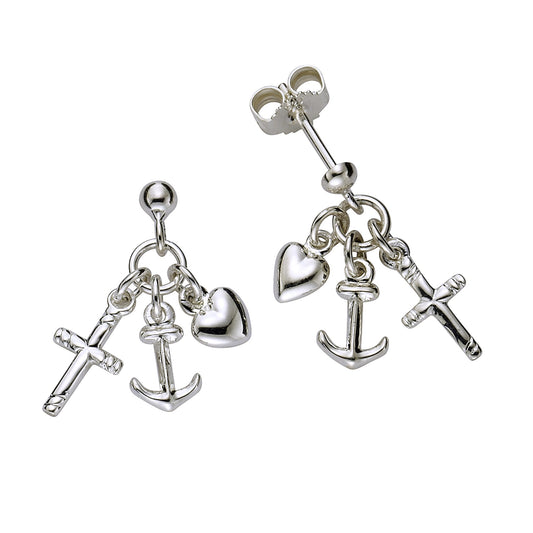 Zeeme Kids - Kinder-Ohrringe Silber 925 rhodiniert Motiv Glaube Liebe Hoffnung beweglich 22mm lang