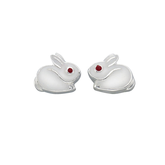 Zeeme for Kids - Kinder-Ohrringe Silber 925 rhodiniert Motiv Hase Lack weiß rot