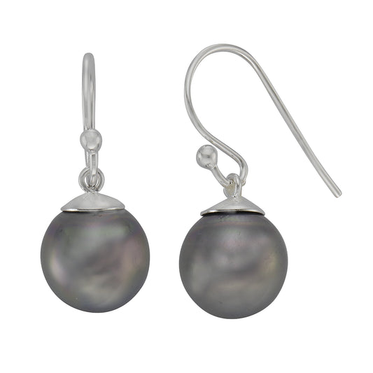 Zeeme Pearls - Damen-Ohrhänger aus 925 Sterling Silber mit 2 grauen Muschelkernperlen 10mm