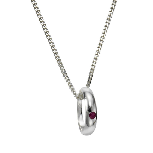 Zeeme for Kids - Kinder-Halskette 925 Sterling Silber Taufring mit echtem Rubin 36/38cm lang