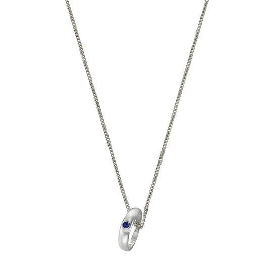 Zeeme for Kids - Kinder-Halskette 925 Sterling Silber rhodiniert Taufring mit echtem Safir blau 38/36cm