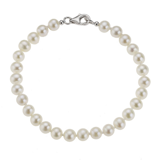 Zeeme Pearls - Perl-Armband aus 925 Sterling Silber 19cm lang mit weißen Perlen 6mm