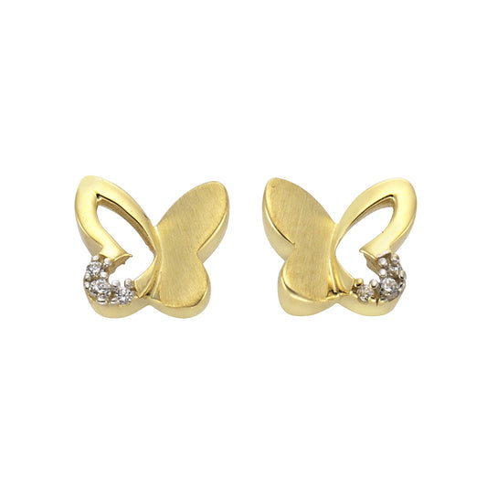 Zeeme for Kids - Kinder-Ohrringe 333 Gold zweifarbig Schmetterling Zirkonia weiß