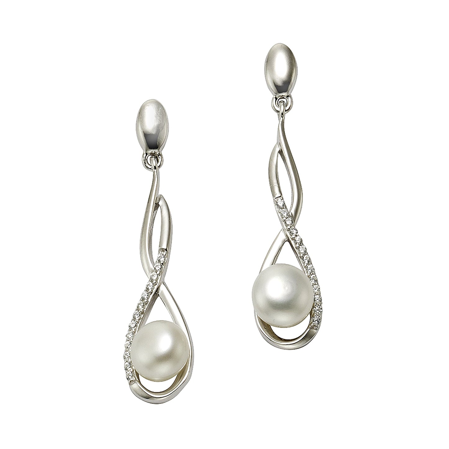 Ohrringe 925/- Sterling Silber rhodiniert 3,4cm Süßwasserzuchtperle