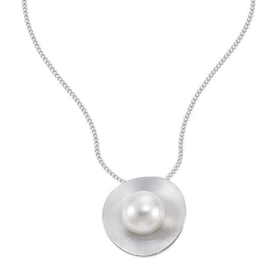Zeeme Pearls - Damen-Halskette aus 925 Sterling Silber rhodiniert mattiert 45cm lang mit einer weißen Perle 10mm