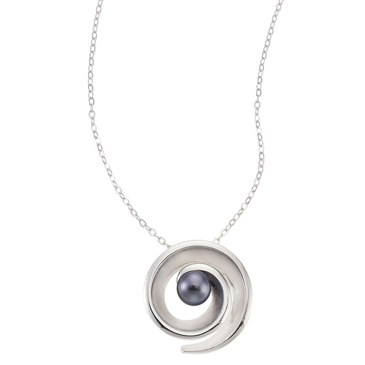 Zeeme Pearls - Damen-Halskette aus 925 Sterling Silber rhodiniert 42/45cm lang mit einer schwarzen Perle 5,5-6mm