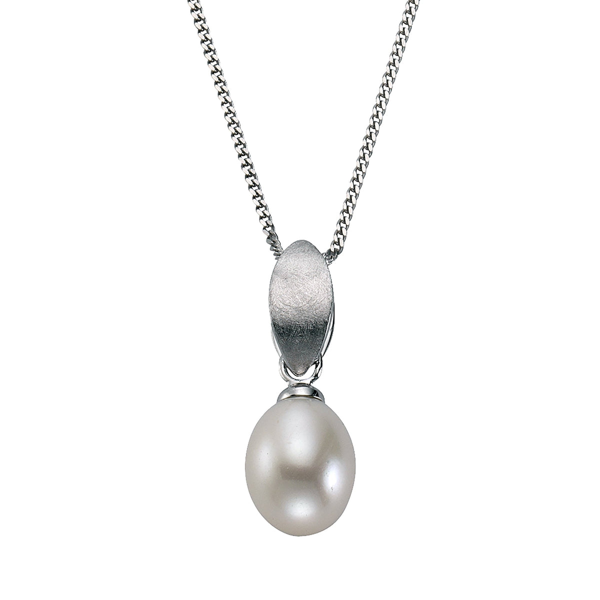 Halskette Panzerkette 925/- Sterling Silber rhodiniert 45cm Perle