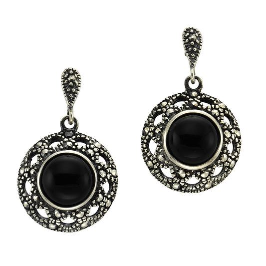 Zeeme Gemstones - Damen-Ohrhänger aus 925 Sterling Silber geschwärzt mit schwarzem Achat 8mm