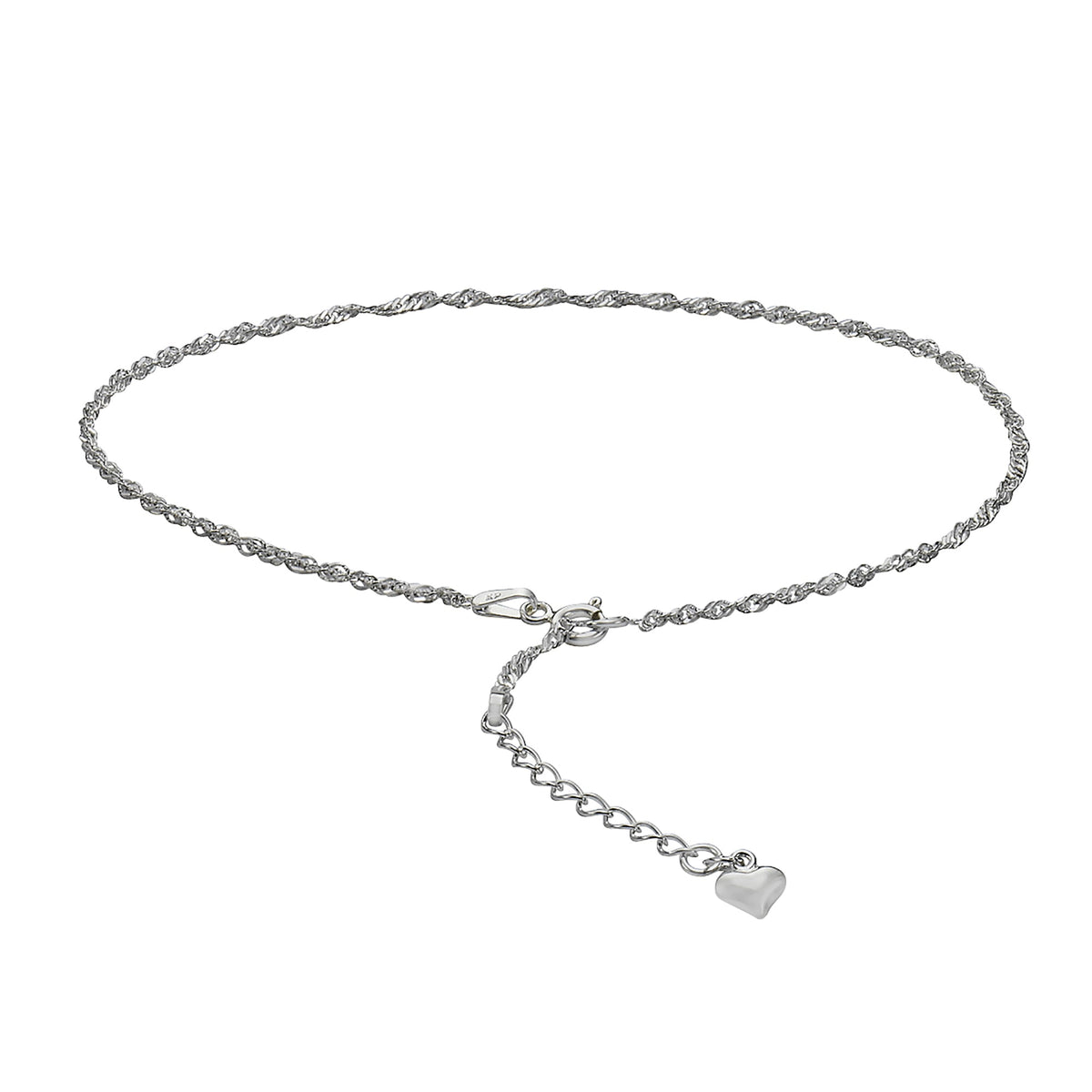 Zeeme Basic - Damen-Fußkette aus 925 Sterling Silber mit Herz-Anhänger 26+3cm lang