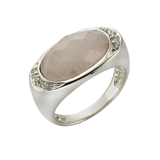 ZEEme Jewelry - Damen Ring 925/- Sterling Silber rhodiniert Rosenquarz und Zirkonia